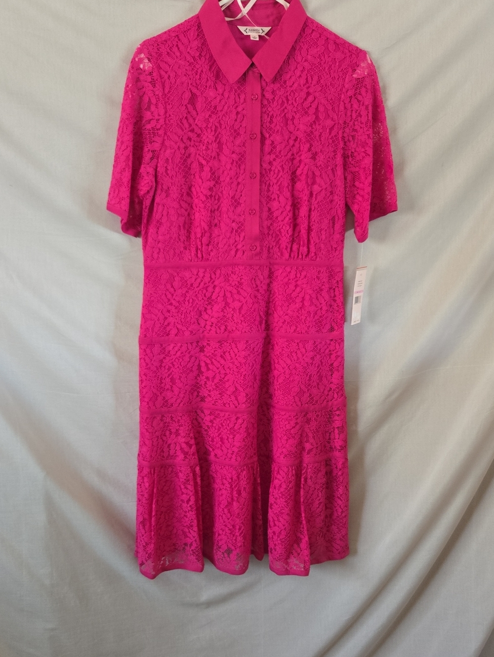 Nanette Lepore Hot Pink Lace Collared Midi Dress